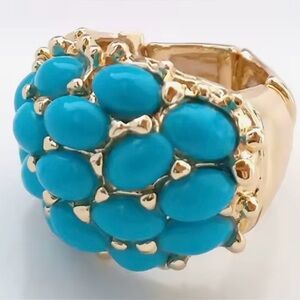 Gold Tone and Turquoise Blue Adjustable Statement Ring